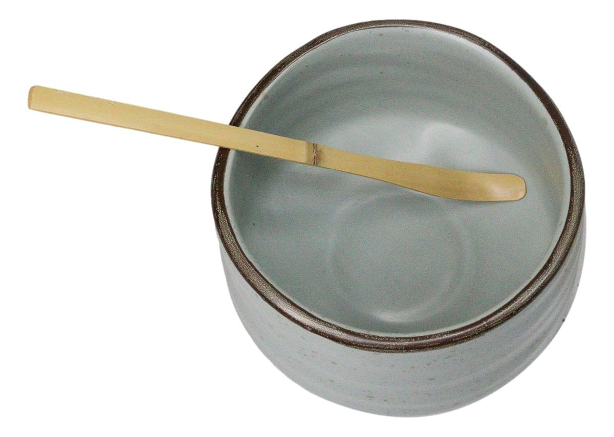 Plum Blue Sakura Blooms Ceramic Japanese Matcha Green Tea Bowl Whisk & Scoop Set