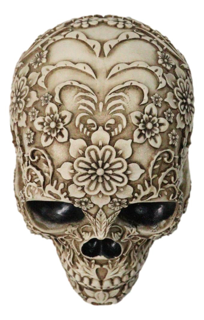 Ebros Gift Floral Bone Cream Sugar Skull Figurine with Rose Flower Designs