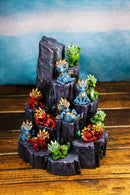 Medieval Mini Metallic Baby Dragons With Rock Mountain Display Figurine Set