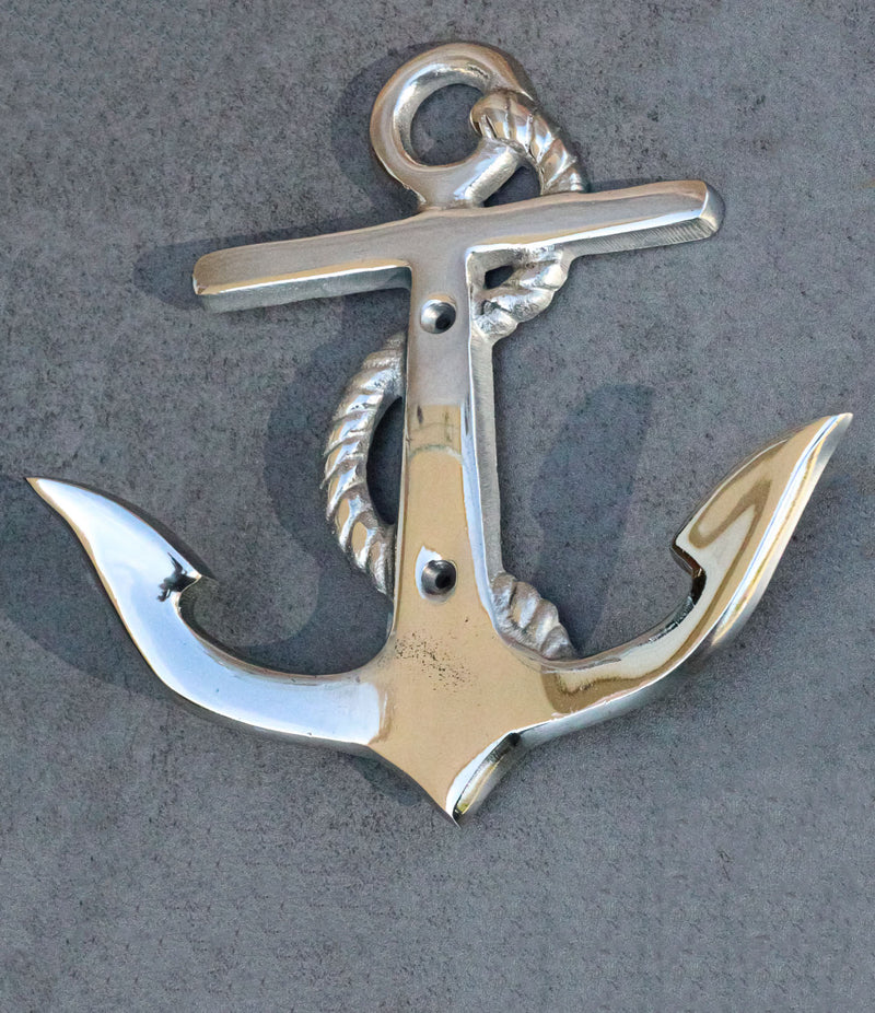 Sleek Aluminum Nautical Coastal Sea Sailor Ship Anchor 2-Peg Double Wall Hooks