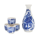 Blue White Koi Fish In River Porcelain Sake Carafe Flask And 4 Ochoko Cups Set