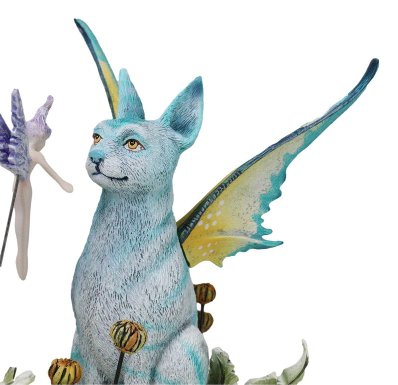 Whimsical Amy Brown Blue Fairy Cat With Pixie Fae In Enchanted Garden Figurine