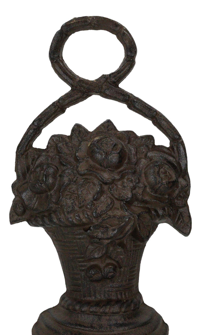 Rustic Cast Iron Flowers In Basket Vase Decorative Door Stopper Or Wall Decor