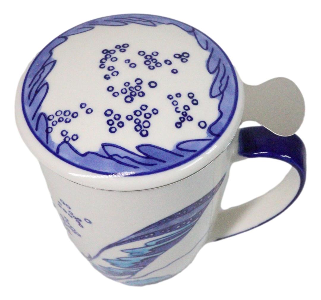 Great Wave Kanagawa 15oz Porcelain Tea Mug With Lid & Stainless Steel Infuser