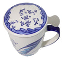 Great Wave Kanagawa 15oz Porcelain Tea Mug With Lid & Stainless Steel Infuser