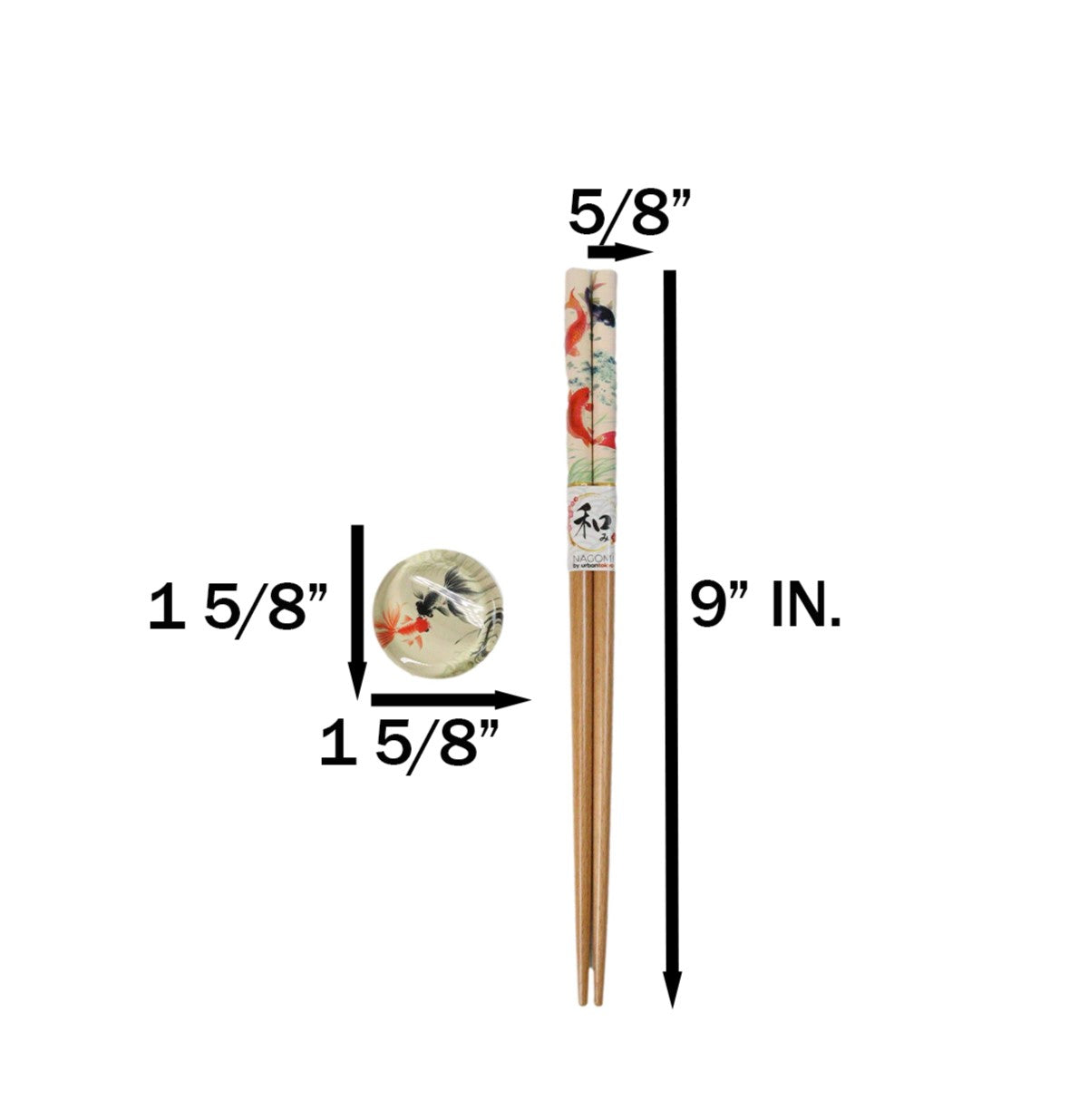 5 Pairs Of Koi Fishes In Pond Buttons Ceramic Rests With Wooden Chopsticks Set