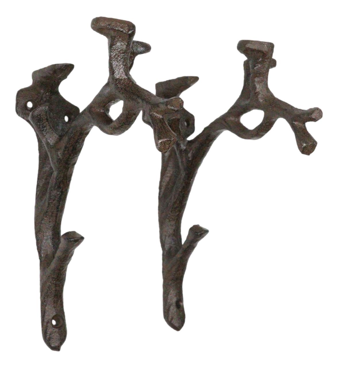 Pack of 2 Cast Iron Nature Flora Fauna Twig Branch Wall Shelf Brackets 7"H - Ebros Gift