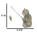 Lifelike Grey Tabby Cat Sitting by Pail of Fishes And Pole Fishing Figurine
