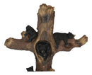 Western Playful Climbing Black Bear Cubs With Mama Bear Faux Tree Log Wall Cross