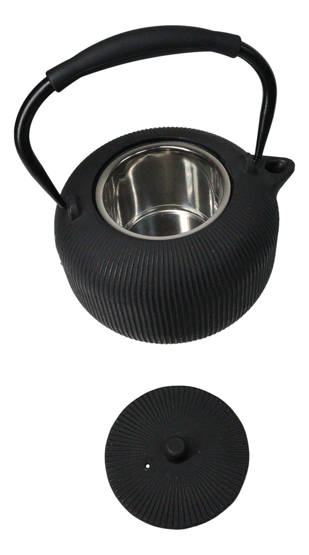Matte Black Tokusa Vertical Lines Design Tetsubin Larger Cast Iron Teapot 33oz