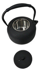 Matte Black Tokusa Vertical Lines Design Tetsubin Larger Cast Iron Teapot 33oz
