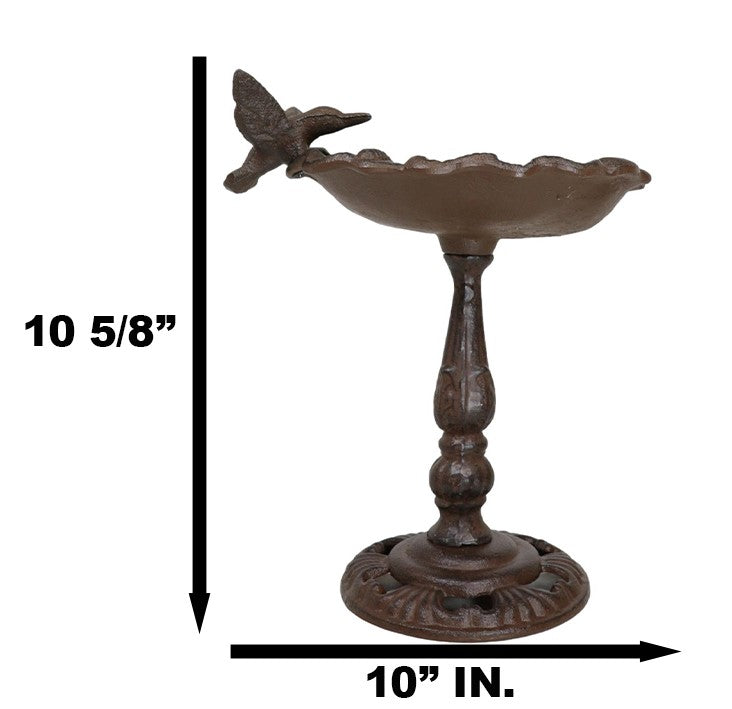 Rustic Cast Iron Hummingbird Perching On Flower Garden Bird Feeder Bath 10.5"H - Ebros Gift