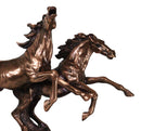 Two Galloping Horses On Grasslands Bronze Electroplated Figurine With Base 15"L
