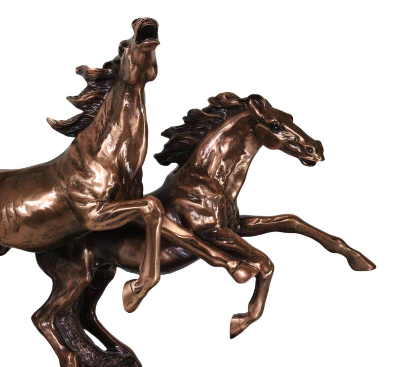 Two Galloping Horses On Grasslands Bronze Electroplated Figurine With Base 15"L