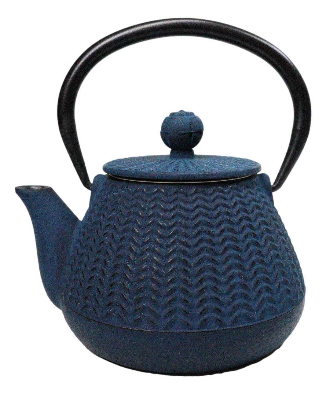 Blue Tokusa Geometric Textured Pattern Petite Cast Iron Teapot 10oz Tea Pot