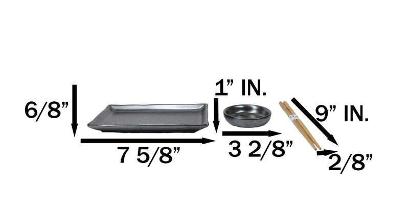 Tetsu Kesho Porcelain Sushi Plates Sauce Dishes Chopsticks Dinnerware Set For 2