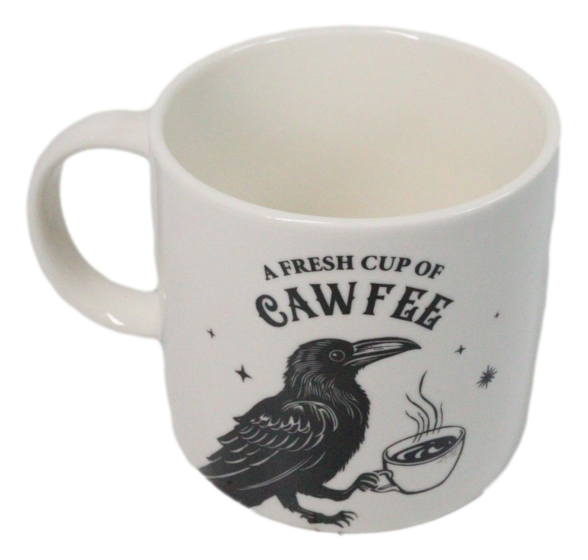 White Wicca Magic A Fresh Cup Of Caw Fee Raven Crow Porcelain Mug Cup 16oz