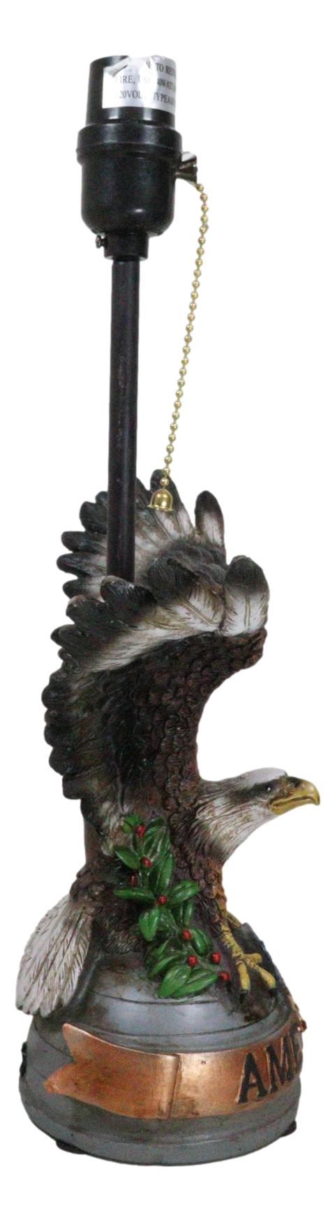 Patriotic Bald Eagle With American Flag Star Memorial Table Lamp Sculpture