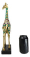 Large Safari Savannah Green Bejeweled Masai Giraffe With Black Base Figurine 16"