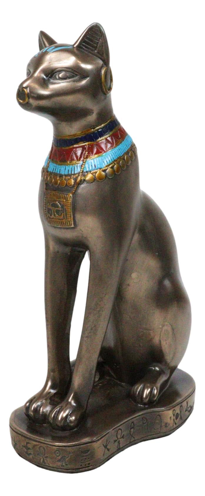 Egyptian Goddess Faux Bronze Bastet Cat Sitting in Royal Pose Figurine
