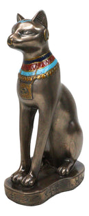Egyptian Goddess Faux Bronze Bastet Cat Sitting in Royal Pose Figurine