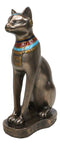 Egyptian Goddess Faux Bronze Bastet Cat Sitting in Royal Pose Figurine