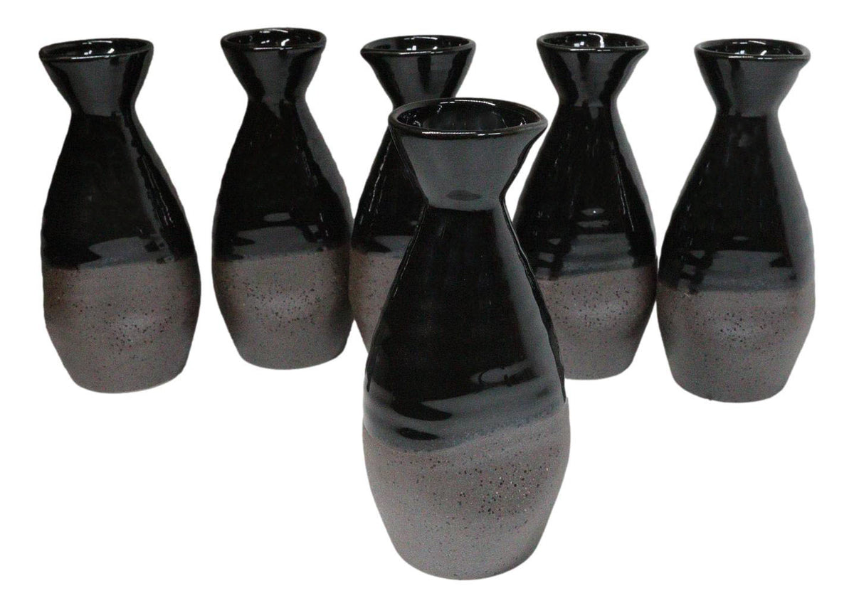 Pack Of 6 Made In Japan Black Matte And Glossy Wine Sake Tokkuri Bottle Flasks