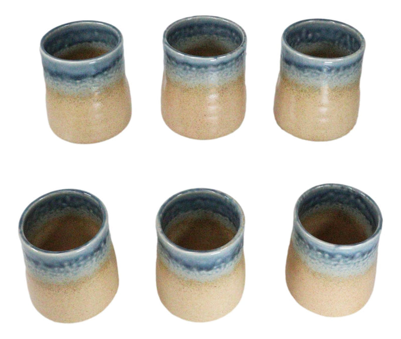Pack Of 6 Porcelain Ao Nagashi Blue River Reactive Glaze Yunomi Tea Cups 9oz