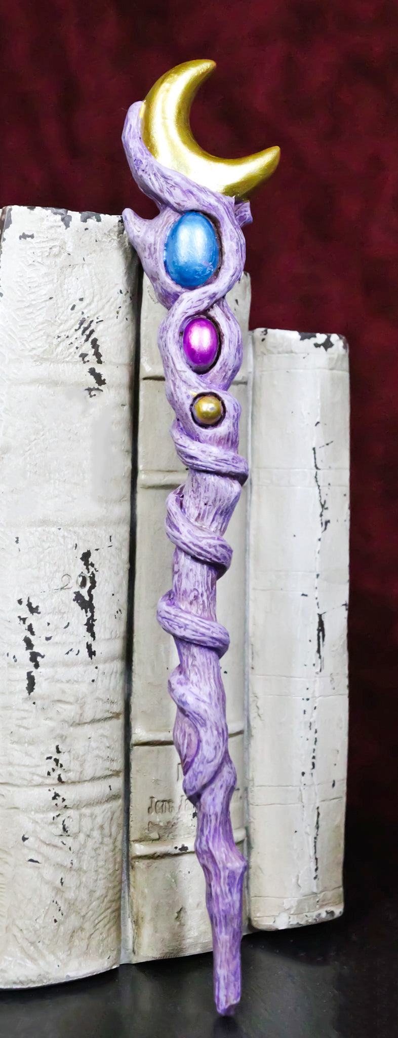 Wicca Witchcraft Celestial Moon Stone Cosplay Wand 9.5" Accessory Fantasy Decor