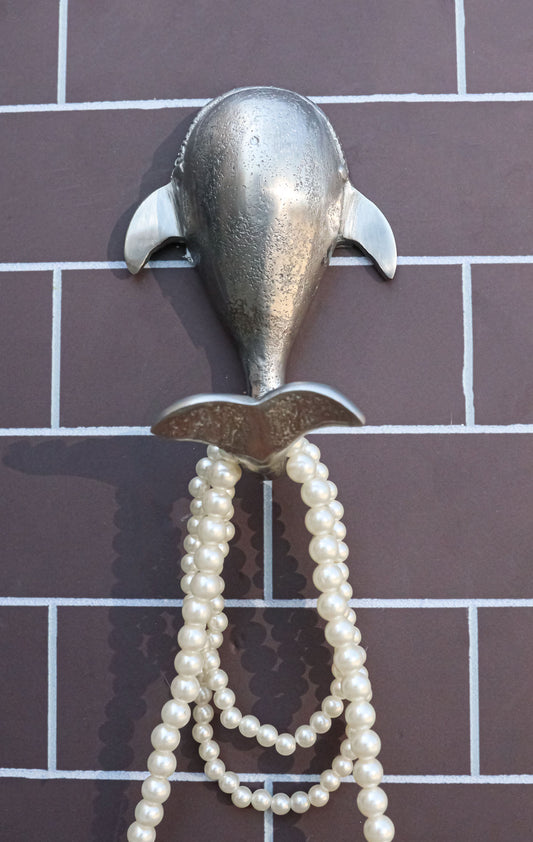 Set of 2 Aluminum Nautical Marine Beluga Whale Flailing Tail Wall Hook Hangers