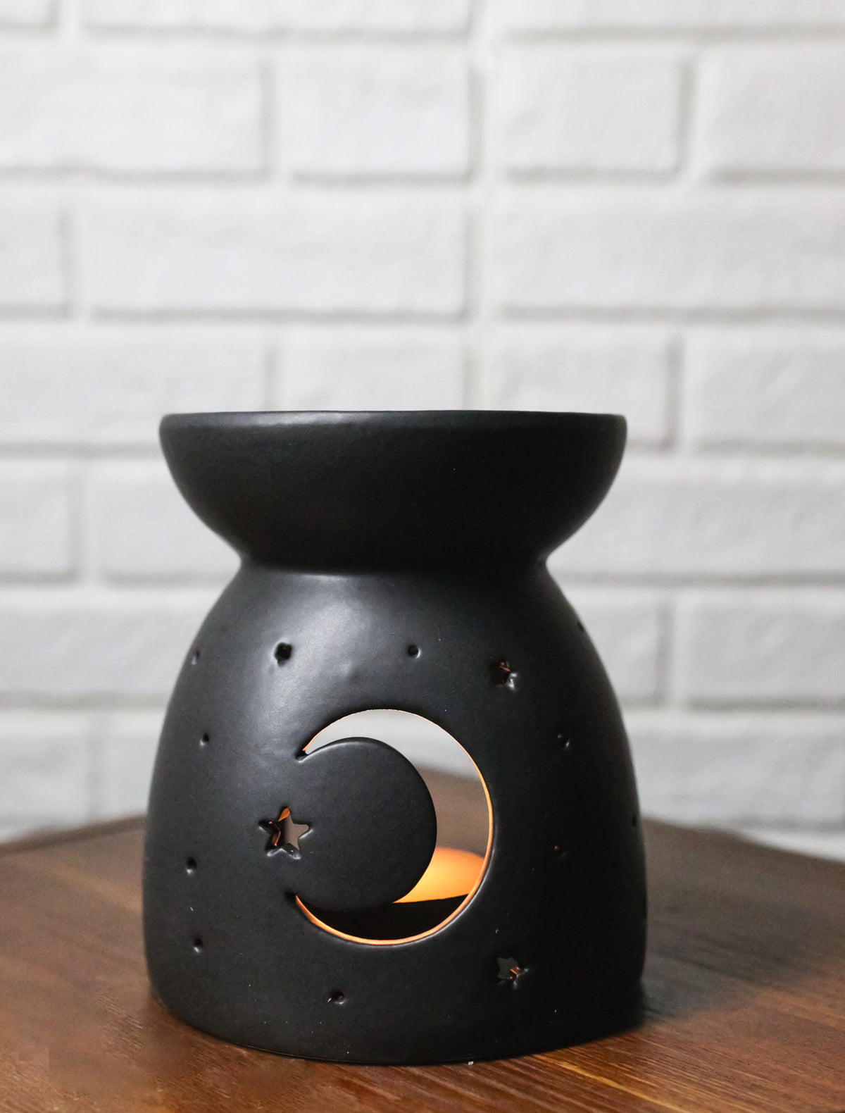 Ceramic Wicca Crescent Moon And Stars Essential Oil Burner Votive Candle Warmer