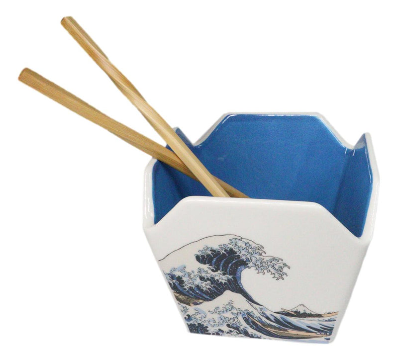 Great Wave Kanagawa Hokusai Takeout To Go Box Serving Bowl With Chopsticks Set
