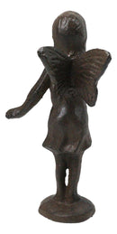 Cast Iron Small Whimsical Fairy Talking With Bird Decorative Sculpture 6.5"H
