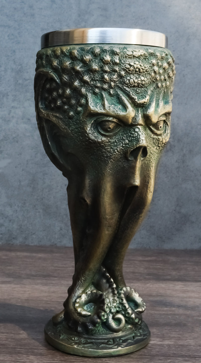 Ocean Kraken Cthulhu Cosmic Giant Octopus The Great One Faux Bronze Wine Goblet