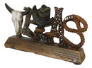 Rustic Western Texas Word Art Cow Skull Cowboy Hat Ropes Horseshoe Desk Plaque