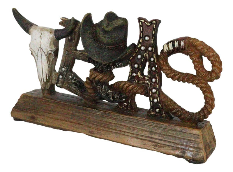 Rustic Western Texas Word Art Cow Skull Cowboy Hat Ropes Horseshoe Desk Plaque