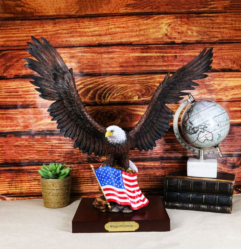 Large Wings Of Liberty Bald Eagle Set On American Flag Statue With Base 17"