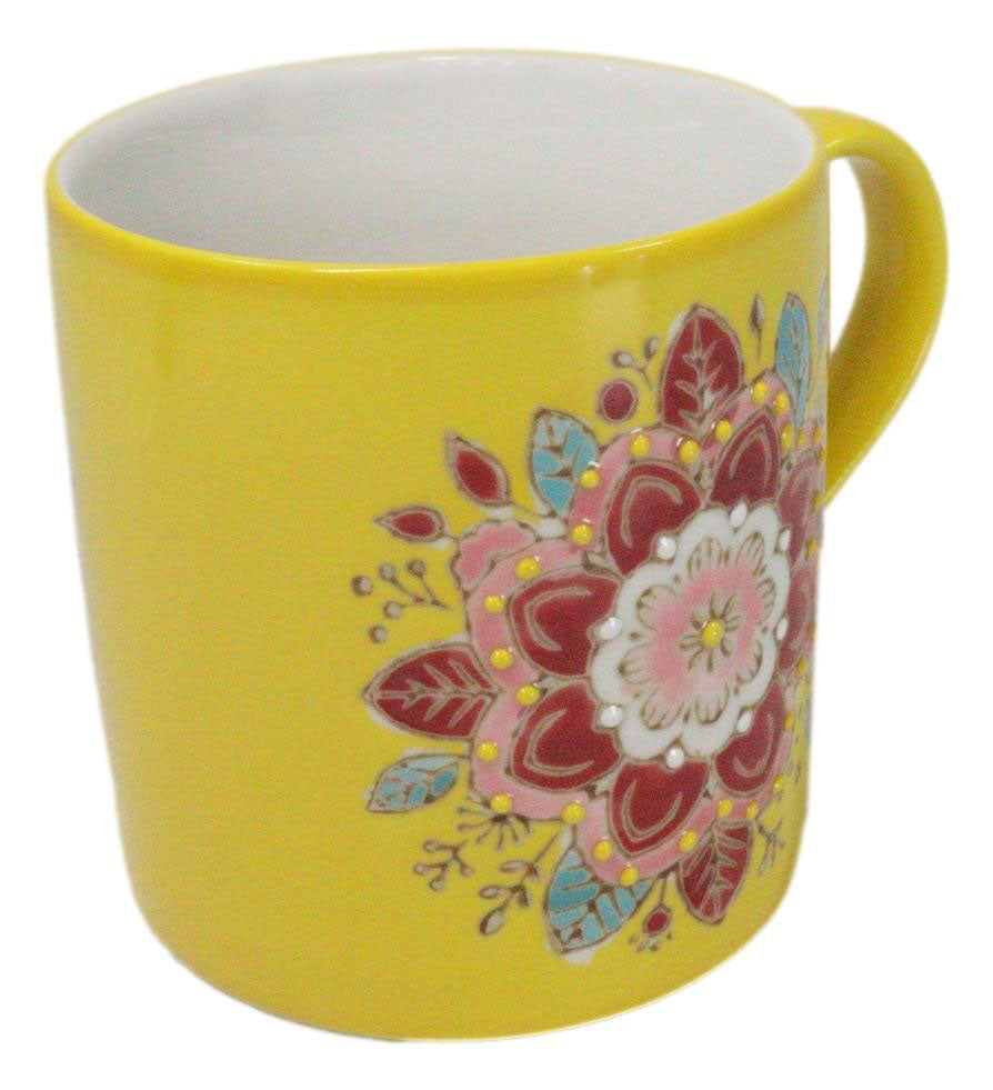 Yellow Manipura Navel Chakra Zen Flower Of Life Mandala Circle Ceramic Mug