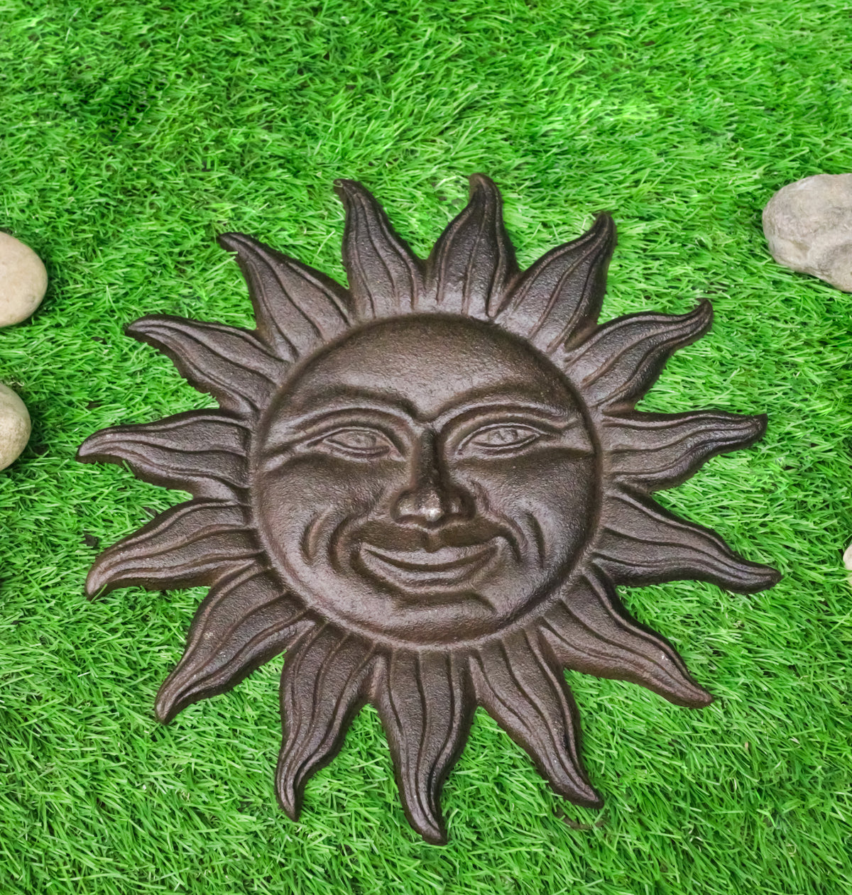 Belenos Sun God Cast Iron Stepping Stones Set of 3 Radiant Sun Face Garden