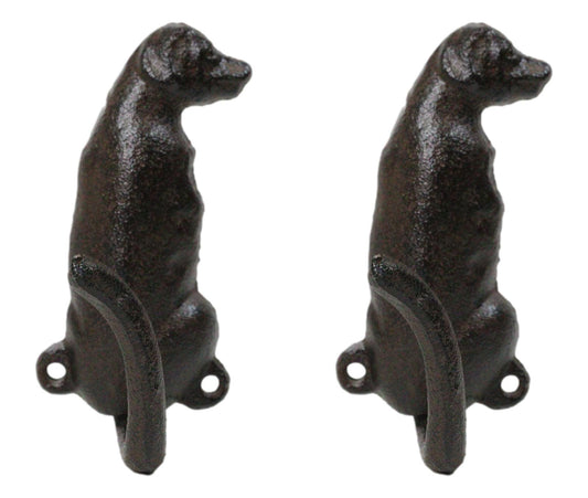 Pack Of 2 Rustic Cast Iron Golden Retriever Labrador Wagging Tail Wall Hooks - Ebros Gift