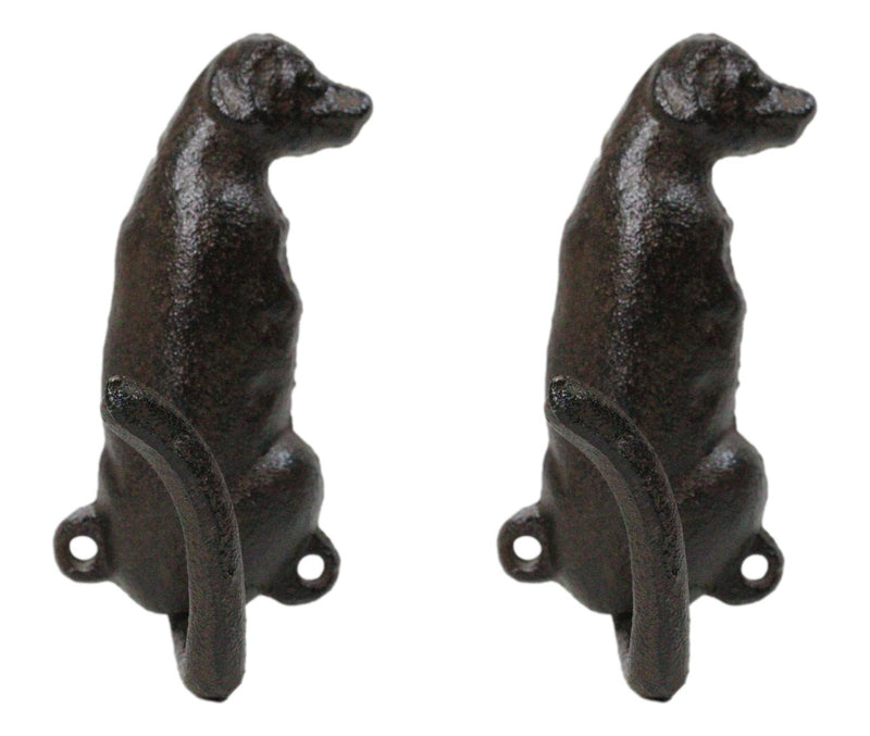 Pack Of 2 Rustic Cast Iron Golden Retriever Labrador Wagging Tail Wall Hooks