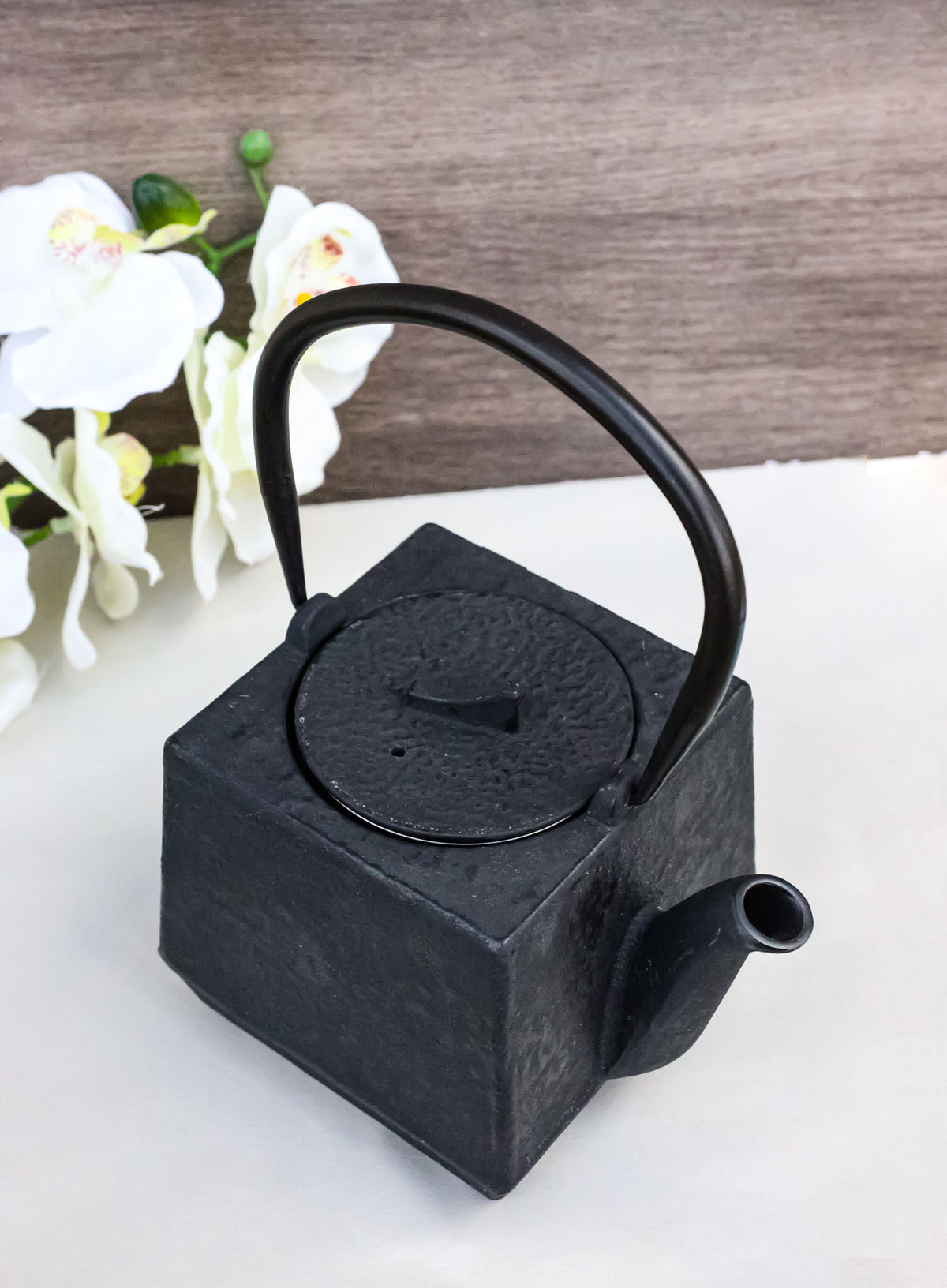Black Traditional Square Tetsubin Medium Cast Iron Teapot 28oz Tea Pot W/ Handle