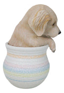 Realistic Golden Retriever Puppy Dog Figurine With Glass Eyes Pup In Pot