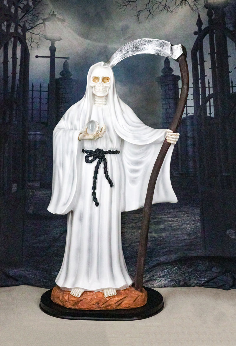Large 2 Feet Tall Holy Death Santa Muerte Holding Scythe In White Robe Statue