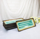 Set Of 6 Green Midori Kannyu Collection Ceramic Rectangle Serving Platters 12"L