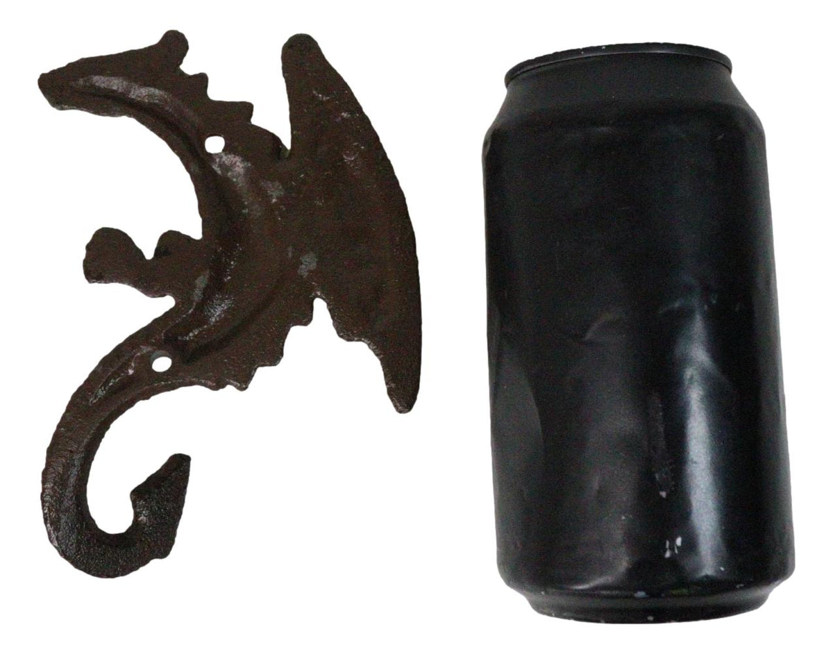 Set Of 2 Cast Iron Climbing Winged Sentinel Guardian Dragon Wall Hooks Sculpture