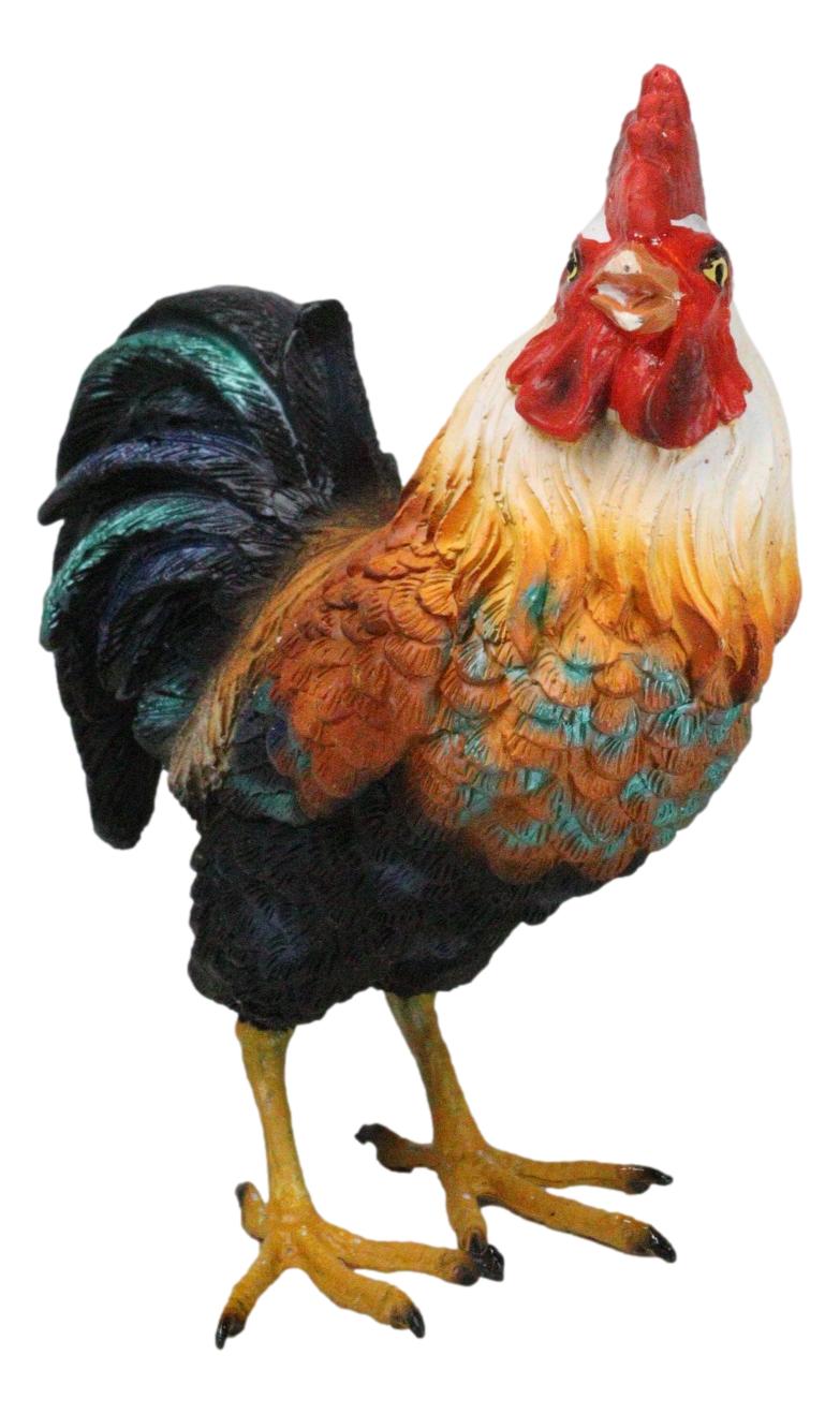Rustic Western Country Farm White Breasted Chicken Rooster Figurine 5.25"Tall - Ebros Gift
