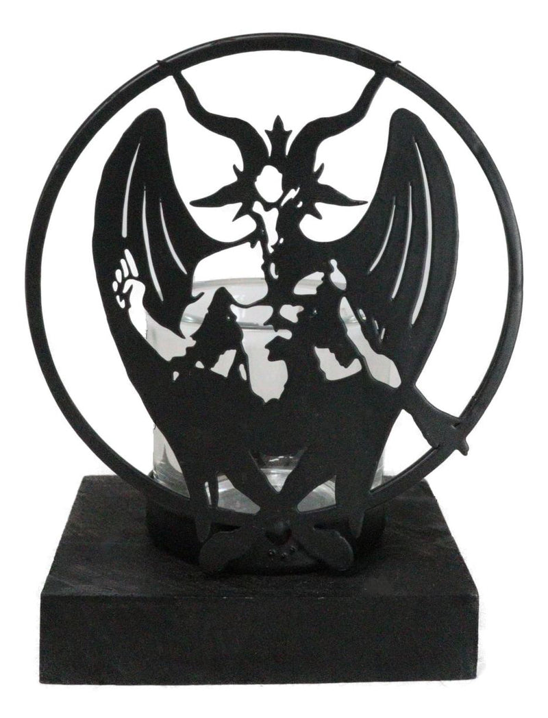 Wicca Occultic Sabbatic Goat Winged Baphomet Coated Metal Votive Candle Holder