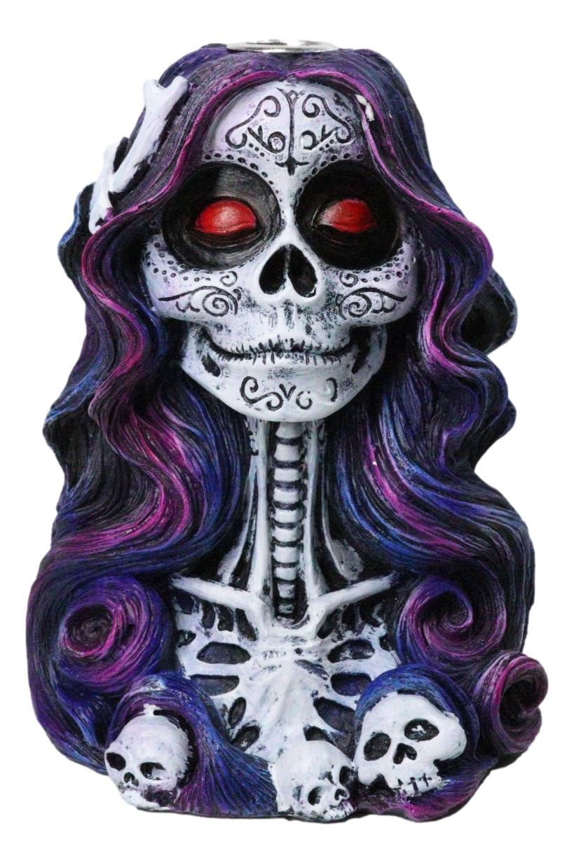 Day of the Dead Senorita Backflow Incense Burner Sugar Skull Skeleton Lady Decor