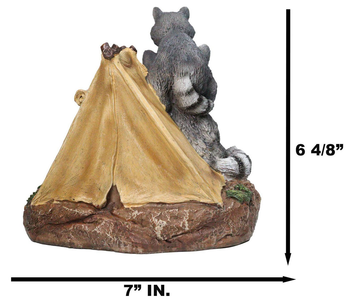Bedtime Story Raccoon Mother & Cubs Figurine Raccoon Family Reading by Tent